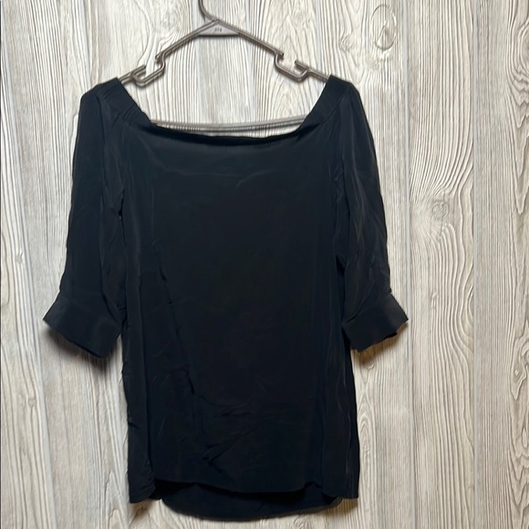 Theory Silk Off-Shoulder Joscla Blouse Top Sz Medium Puff Sleeve Black Chiffon - Picture 1 of 9